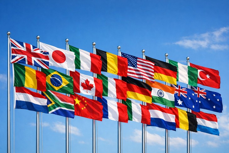 Symbolbild: Internationale Fahnen im Wind. © KI-generiert, ChatGPT